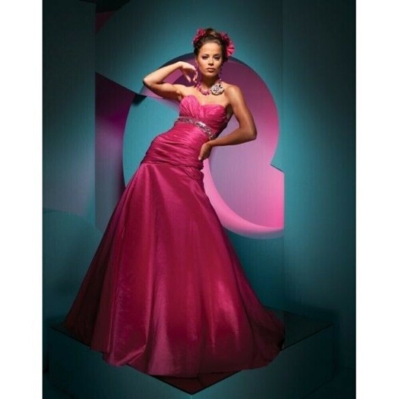 Tony Bowls Paris Taffeta Prom Dress 111707 Fuchsia - Picture 1 of 8